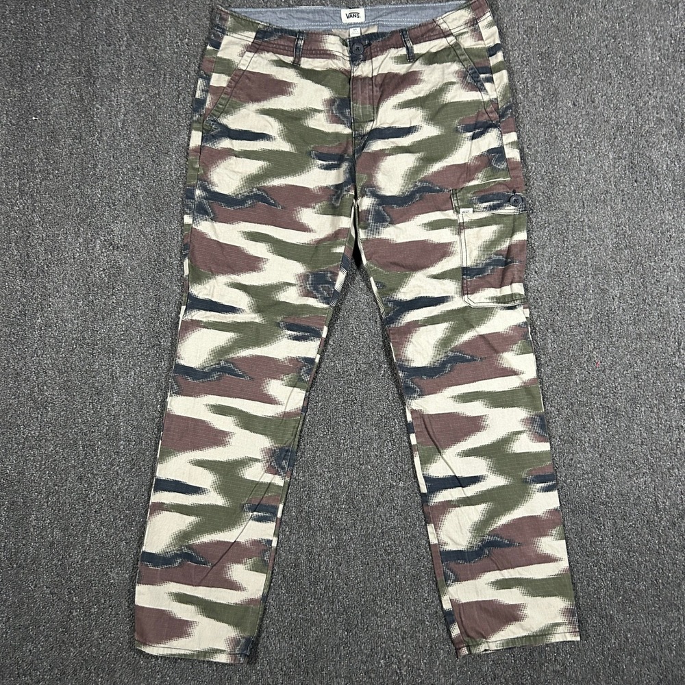 Vans Cargo Pants Mens 34 Green Pixel Camo Ripstop Straight Leg Excellent Skater